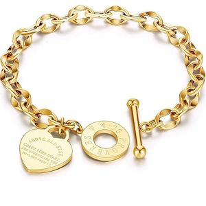 Tiffany - esque 14k Gold Heart Toggle Proverb Bracelet